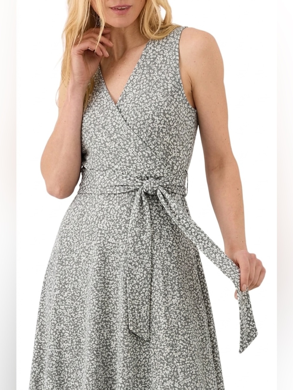 NWT PACT Organic Cotton Wildflowers Castor Green Fit & Flare Easy V-Neck Dress S